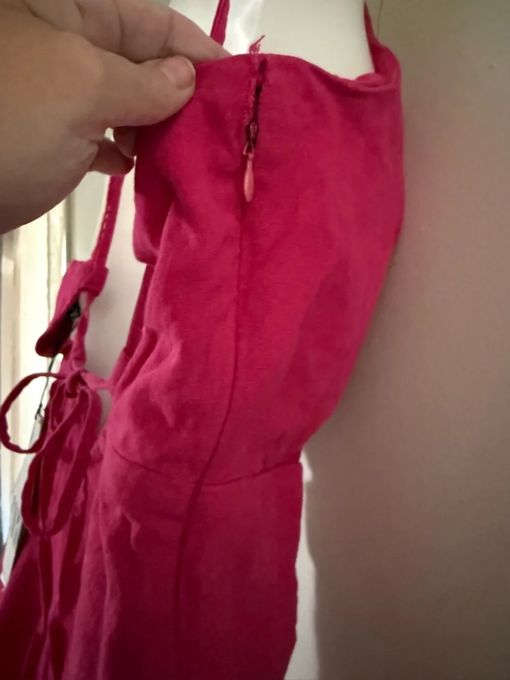 Zara Fuchsia Pink Ruched Wrap Mini Dress Linen Blend Strappy V Neck NWT Medium - Picture 10 of 16